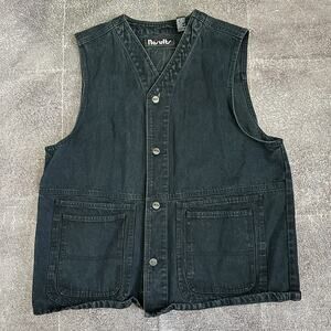 Men's Vintage 90's Get Results Black Oversized Denim Jean Jacket Vest Sz M (VTG)